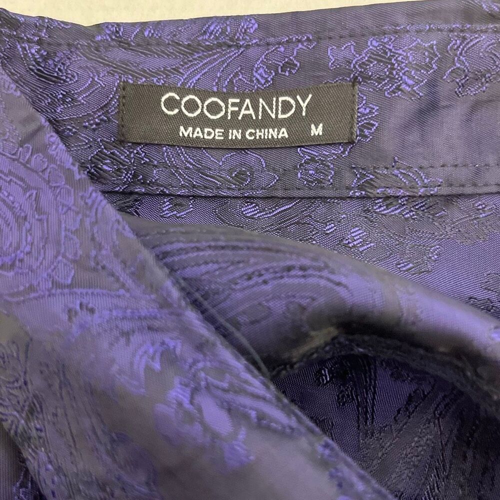 Coofandy Men's Purple Black Paisley Jacquard Button Down Shirt Size Medium - Picture 8 of 9